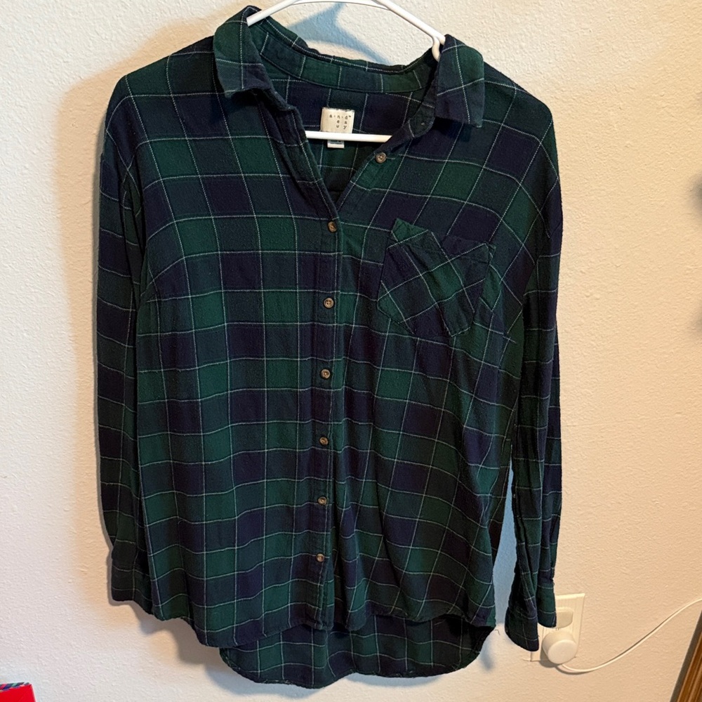 Navy and Green Plaid Shirt